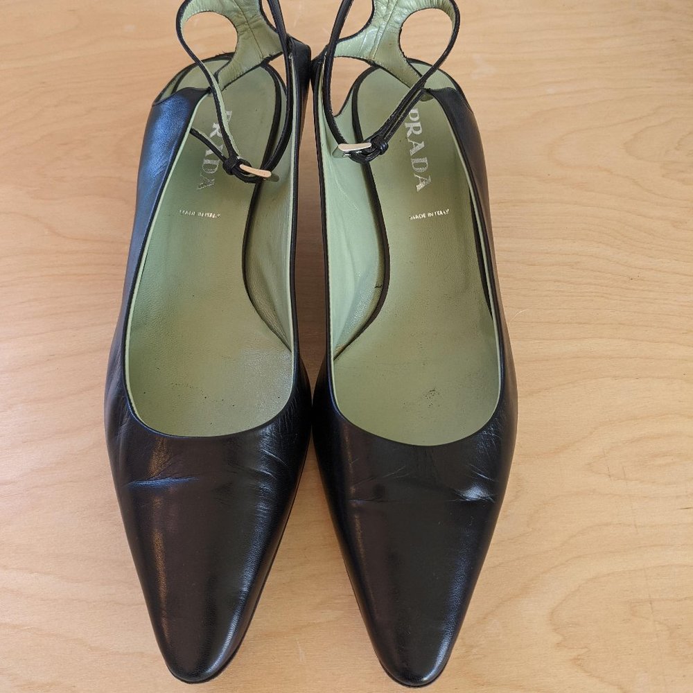 PRADA Soft Leather Kitten Heels with Ankle Strap